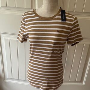 NWT Tommy Hilfiger Women's Tan and White Striped Tee